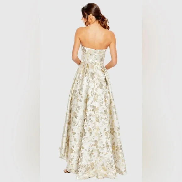 NWT IEENA FOR MAC DUGGAL SZ 10 WHITE/GOLD STRAPLESS BROCADE FLORAL DRESS #49619 - Picture 7 of 9